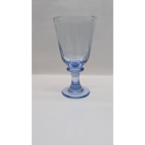 Libbey Blue Swirl Optic Water Goblet 7" Vintage Barware Glass Elegant - Picture 1 of 13